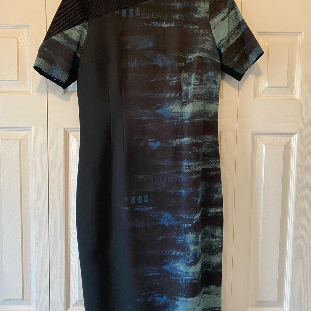 Elie Tahari Black and Blue Midi Dress